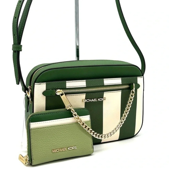 Michael Kors Large EW Zip Chain Crossbody Bag & ZA Card Case Wallet Fern Green - Picture 3 of 15